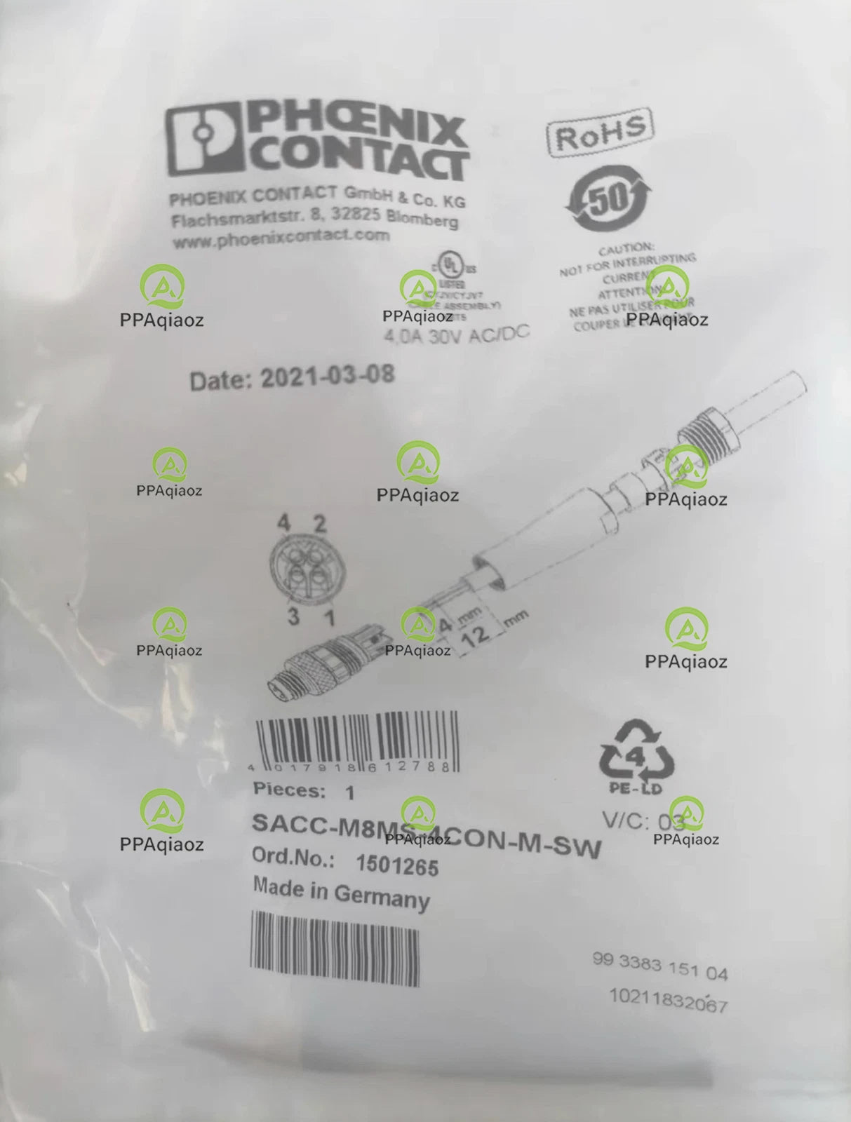 1PCS Phoenix Contact connector SACC-M8MS-4CON-M-SW 1501265
