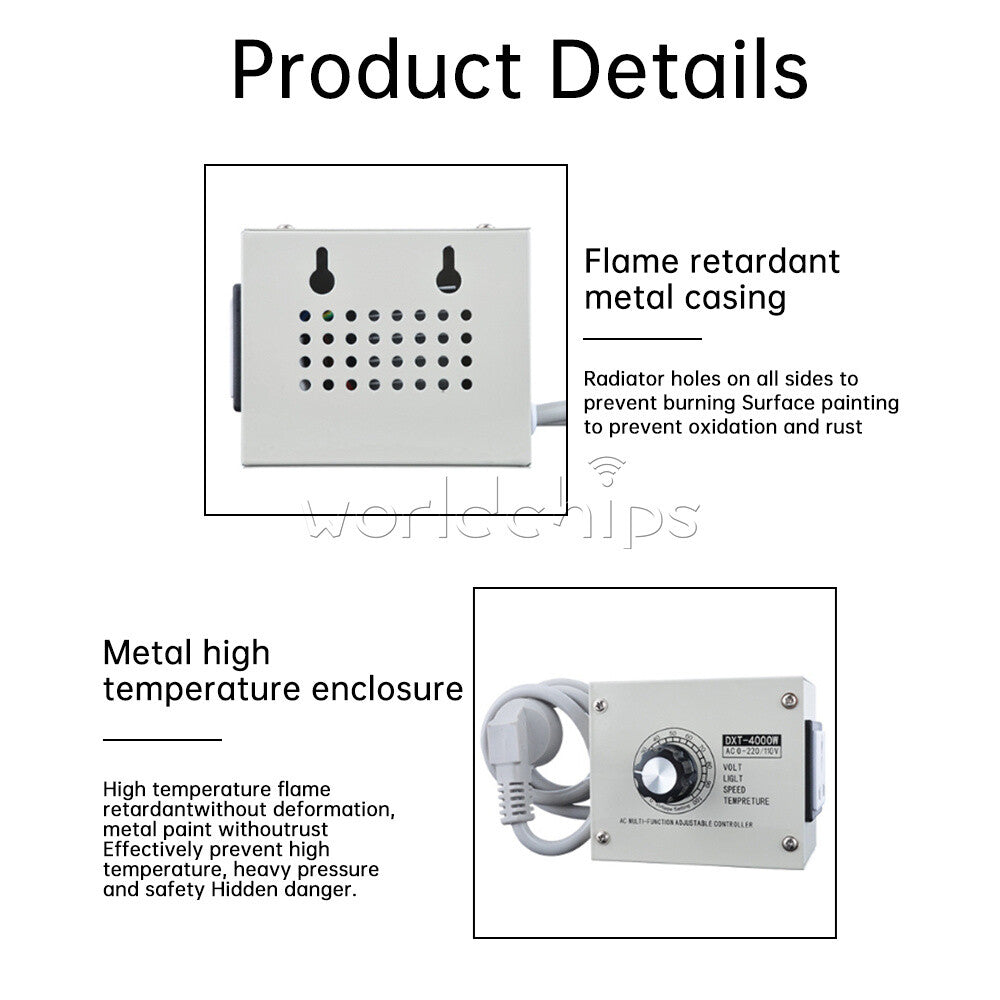 220V 4000W Adjustable Voltage Regulator Dimming SCR Temperature Speed Controller
