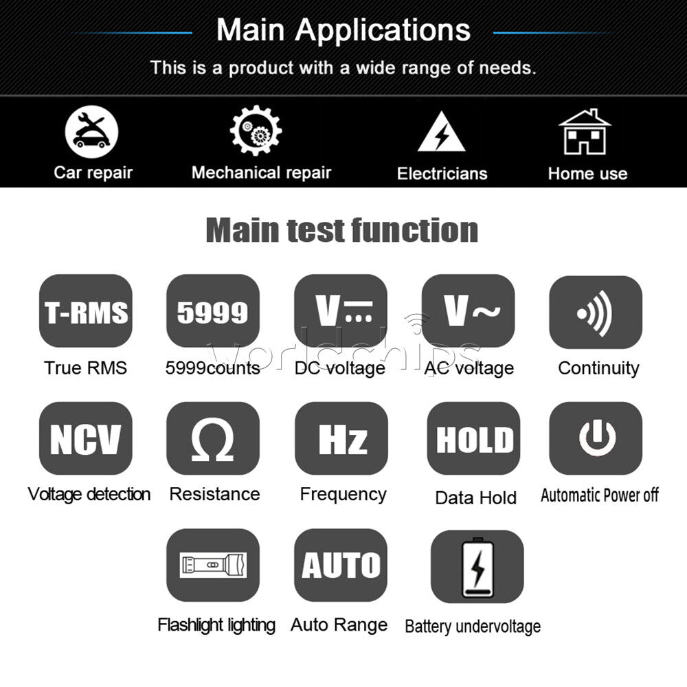 BSIDE ADMS7 Digital Backlight Multimeter DC/AC 600V Voltage Detector 6000Counts
