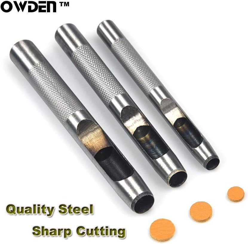 OWDEN 9 Pieces Hollow Punch Set (1/8"-1/2") with a Free Cutting MAT, Leather Hol