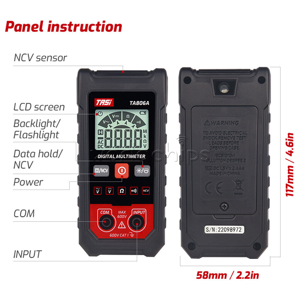 TA806A Multimeter Digital AC/DC Voltage Meter Automatic Resistance Tester
