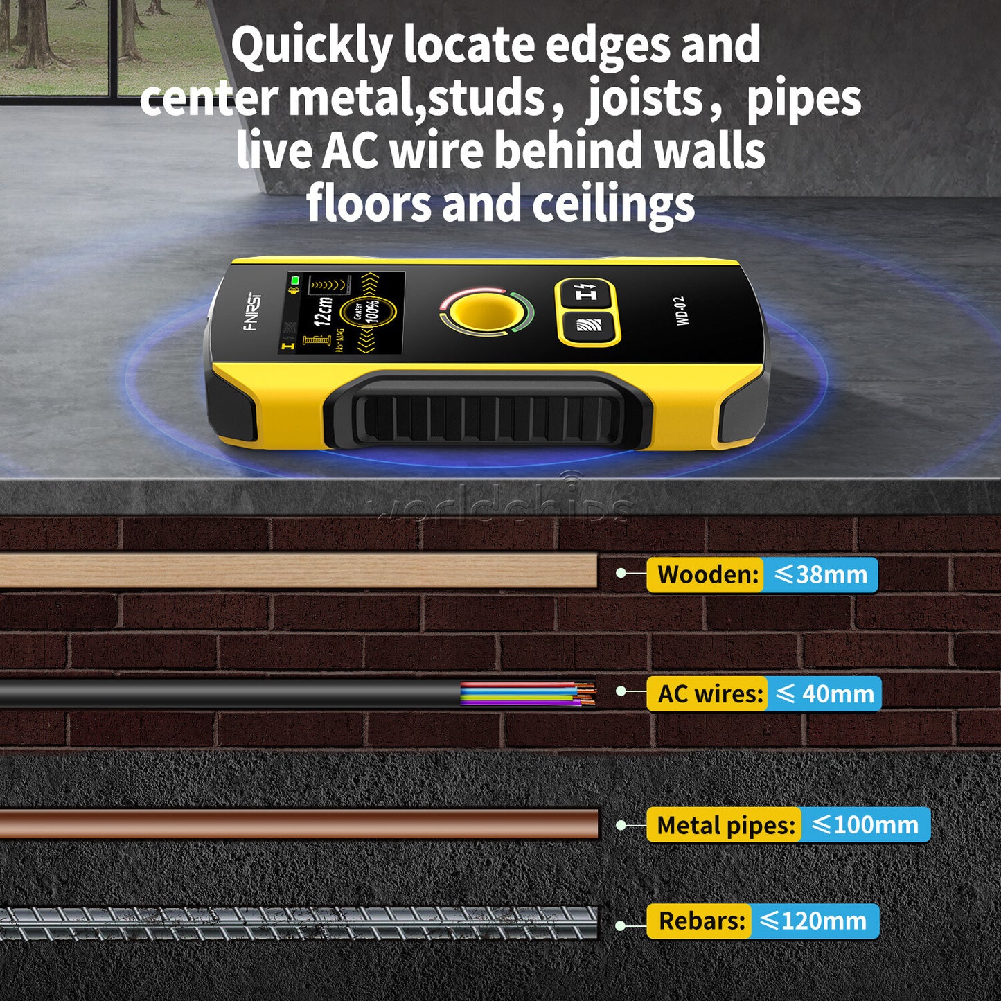 FNIRSI WD-02 Metal Detector Wall Scanner for AC Live Cable Metal Wood Stud Find