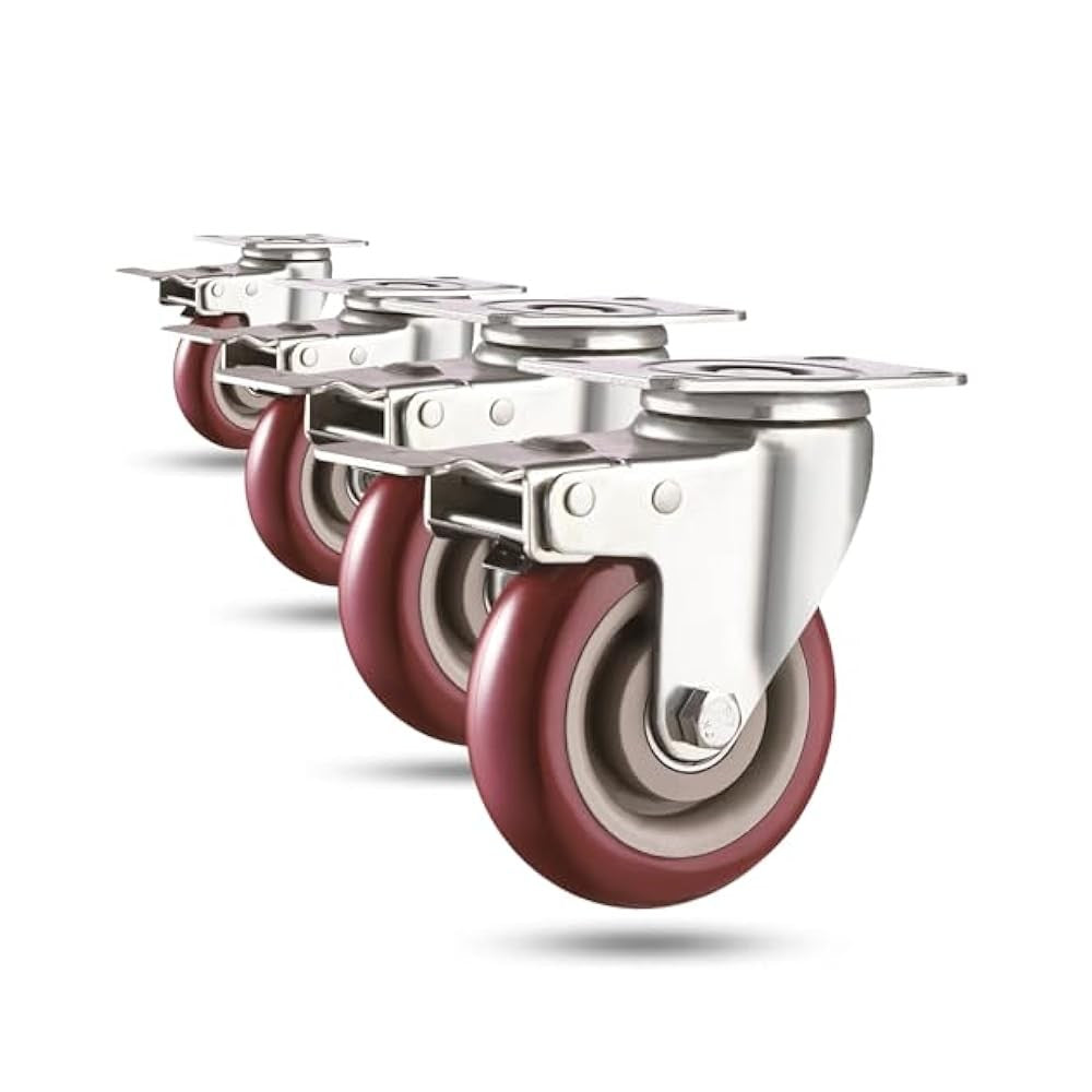 4-Pack 4" Casters with Brakes, 2400lbs Capacity, Swivel, for Furniture
