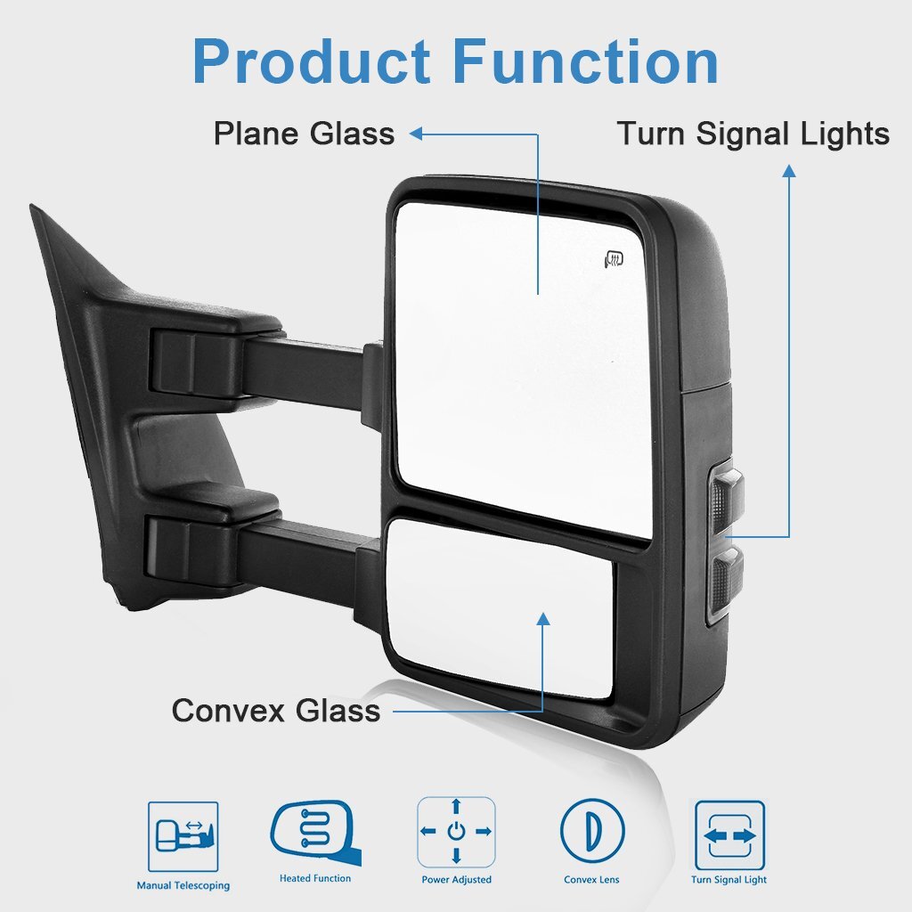 Right Side Power Heated Smoke Signal Tow Mirror For 08-16 Ford F250-F550