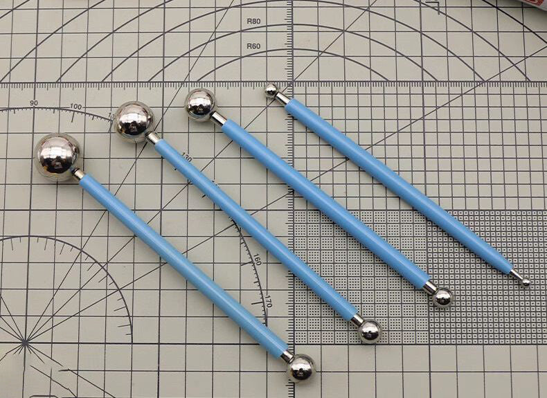 4x/Pack Double Ended Round Head Stylus Clay Tool Clay Sculpting Concave Tool Kit