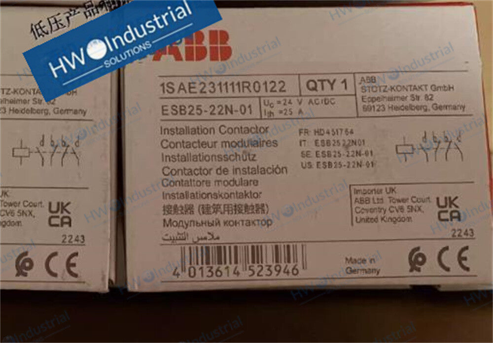 1/Piece ESB25-22N-01 coil voltage 24VAC/DC ABB Building Contactor