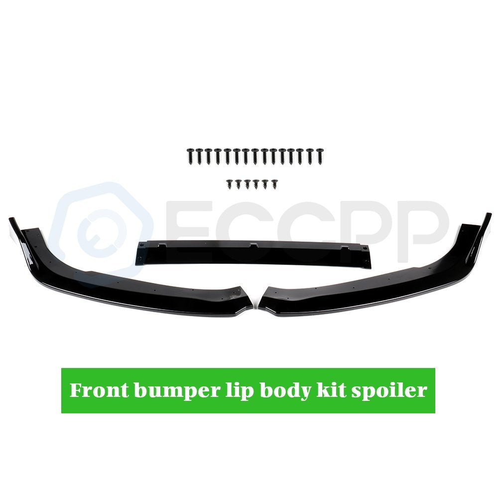 For Honda Accord 2018 2019 Glossy Black 3PCS Front Bumper Cover Trim Spoiler Lip