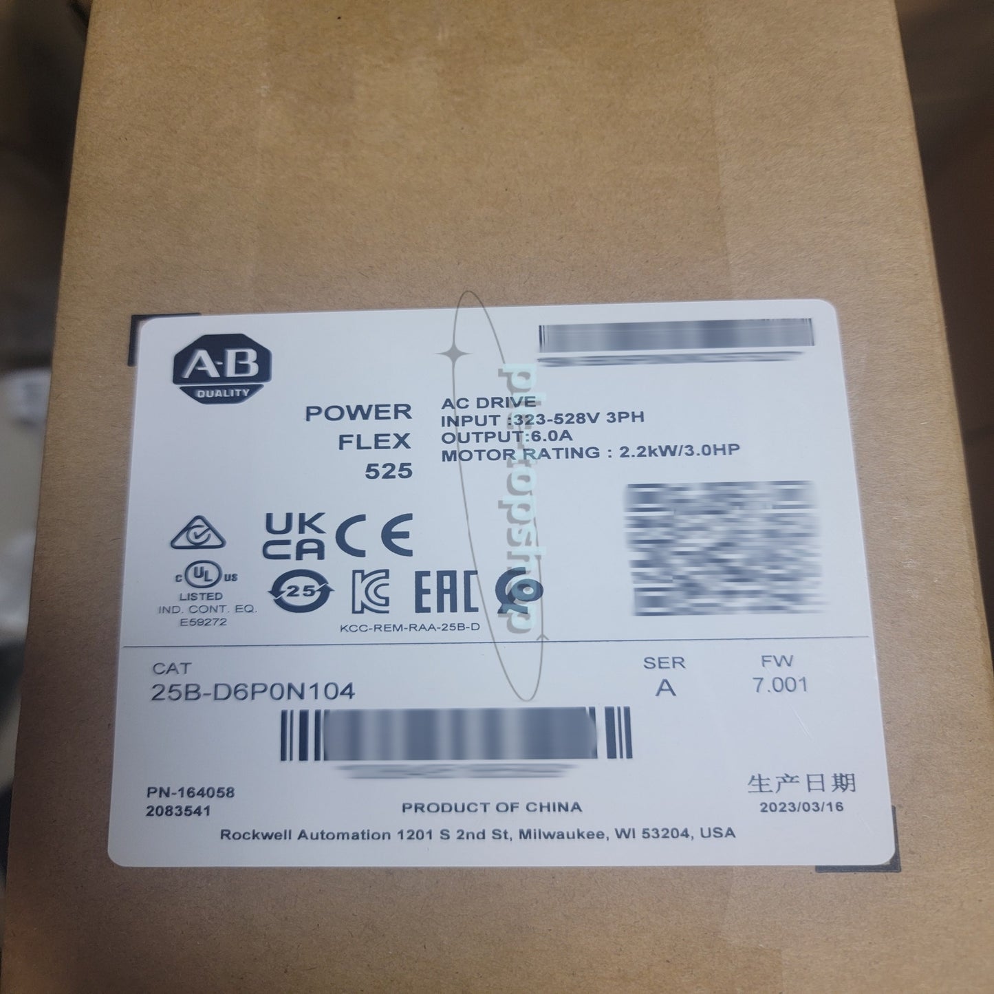 1PC / Sealed AB 25B-D6P0N104 525 2.2kW 3Hp AC Drive PLC Fast delivery