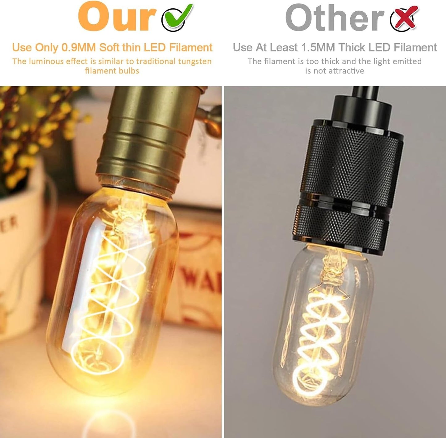 E26 LED Bulb 6W Equivalent 60 Watt, Vintage Edison Bulbs, Warm White 2700K Amber