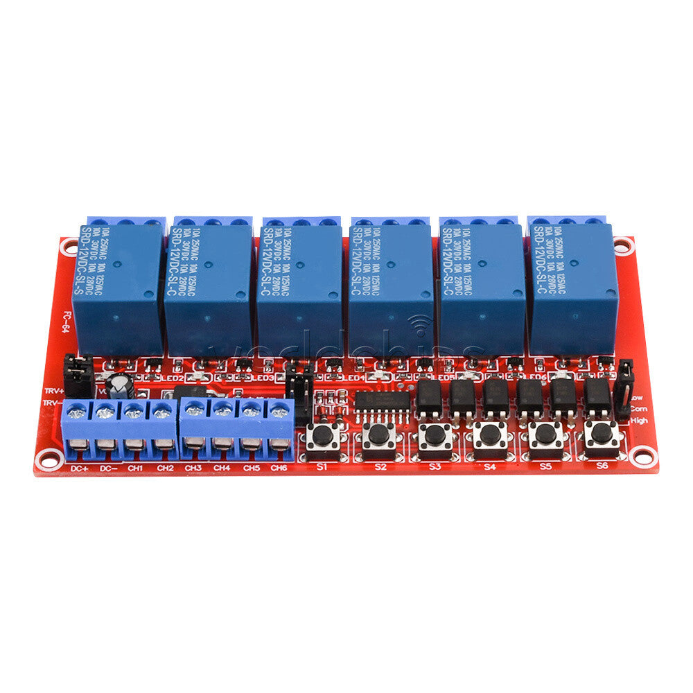 DC5/12/24V 6CH Relay Module With Optocoupler Isolation High Low Level Trigger