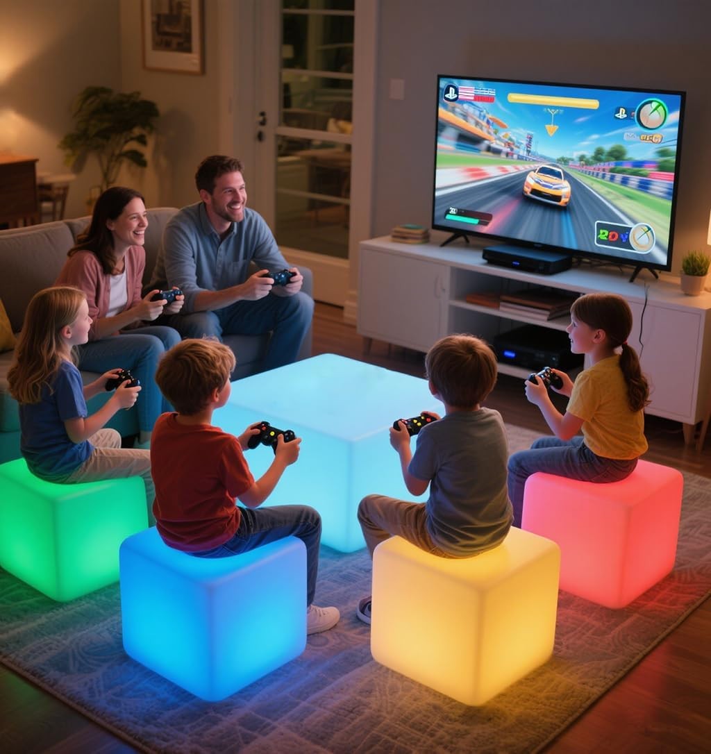 16 Inch Rechargeable LED Cube Light with Remote, 16 Colors Dimmable