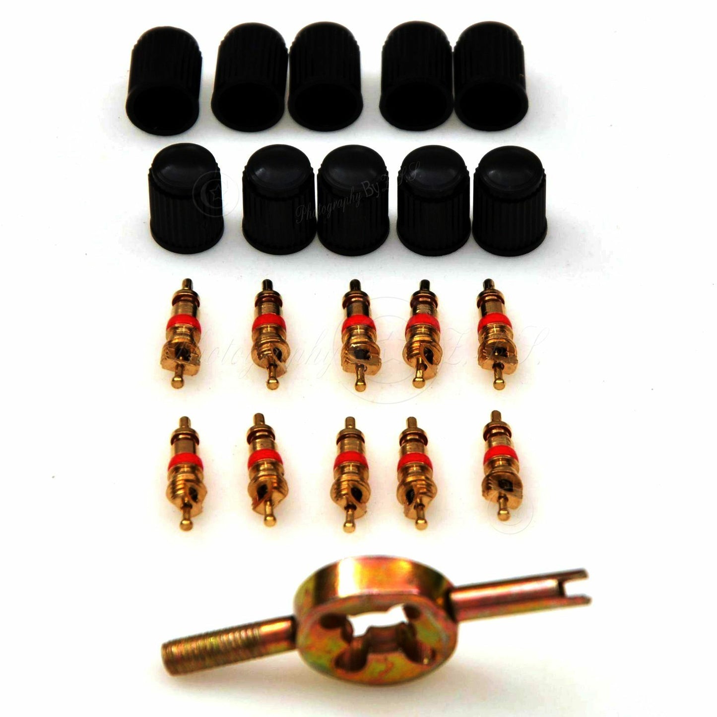 10x American Bike Valve Core+Wrench+Caps for Bicycle Inner Tube Repair Tools Set