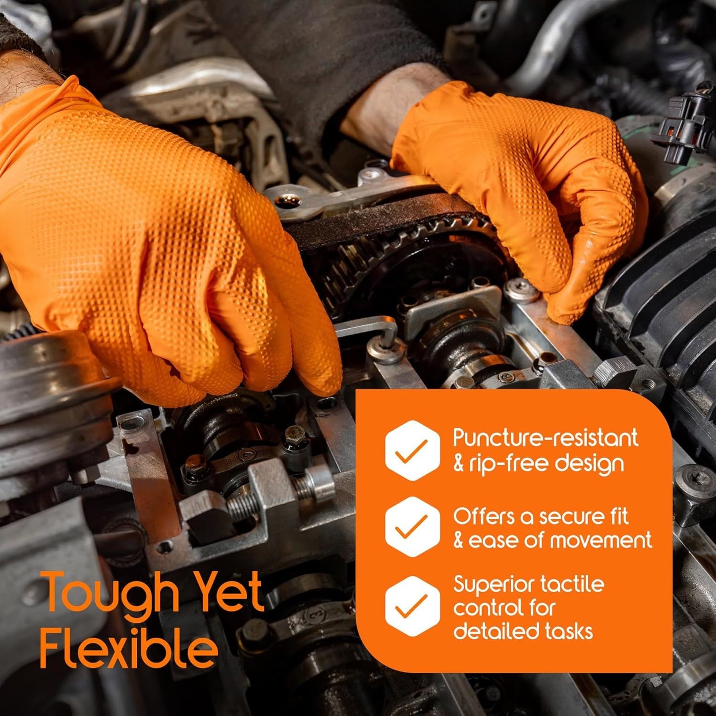 Inspire Heavy Duty Orange Nitrile Gloves | ULTRA 8 Mil Diamond Textured Grip | I