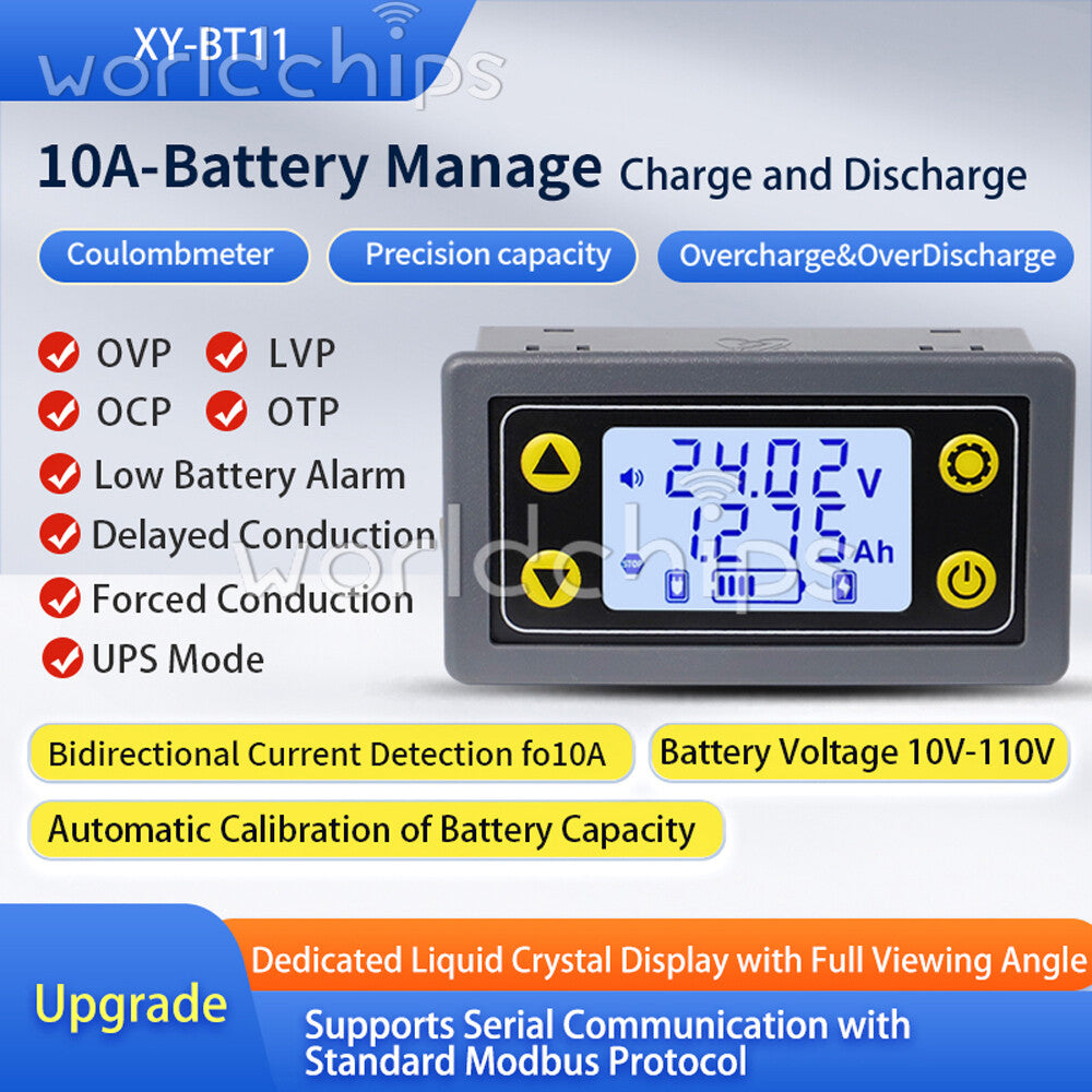 BT11 Coulomb Meter Fully Auto Battery Charge Discharge Protection DC 10-110V 10A