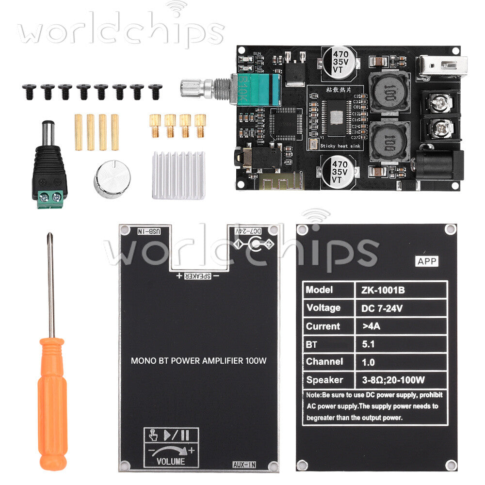 ZK-1001B 100W TPA3116D2 Audio Power Amplifier Bluetooth5.1 TWS Pair Box Function