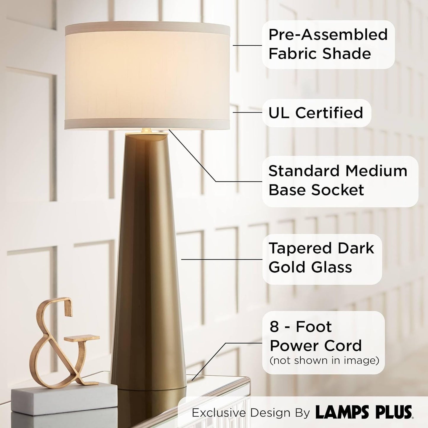 Karen 36" Modern Table Lamp, Dark Gold Glass, Off White Shade