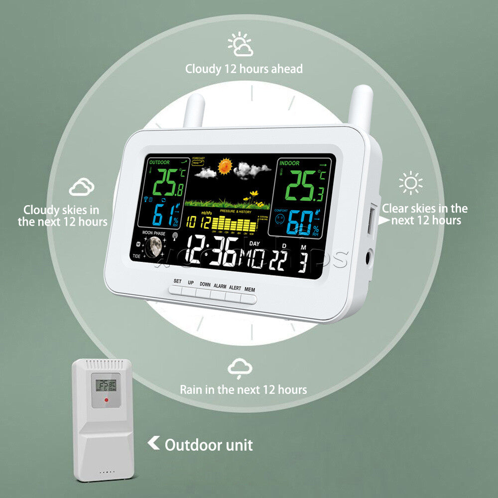 Wireless Thermometer Hygrometer Weather Station Color Screen Clock Calendar
