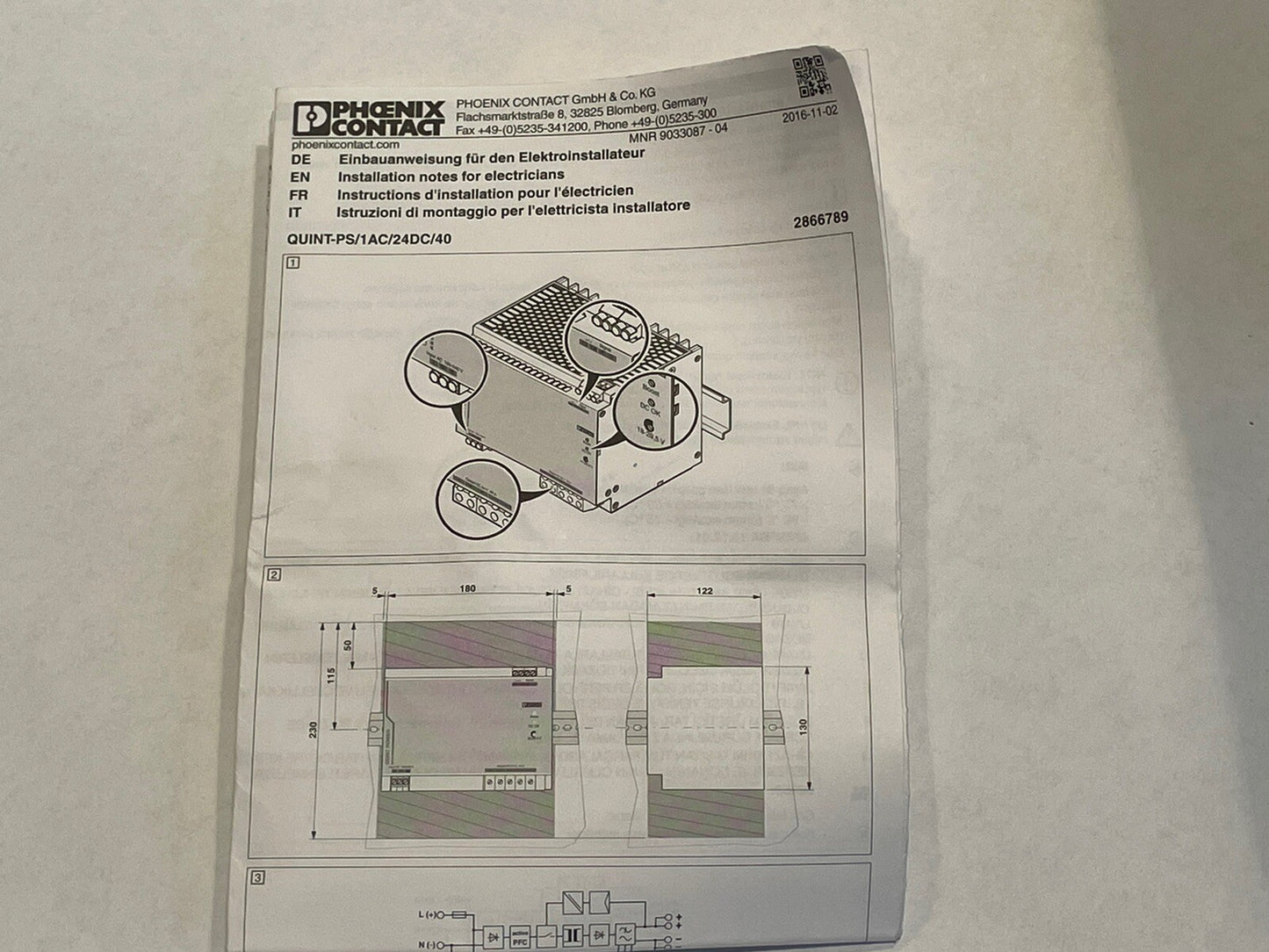 1PC  PHOENIX CONTACT QUINT-PS/1AC/24DC/40 2866789 Power Supply Module