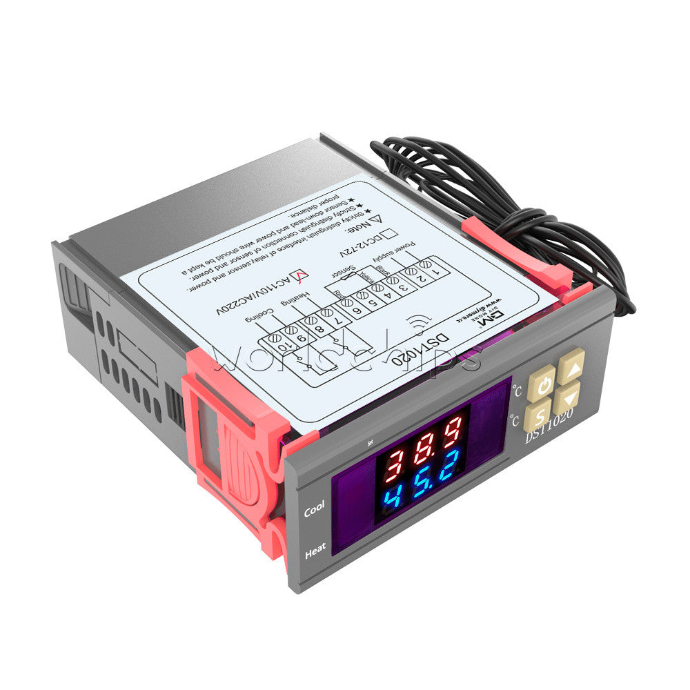 AC110-230V Digital DST1020 Dual Display Thermostat Temperature Controll  DS18B20