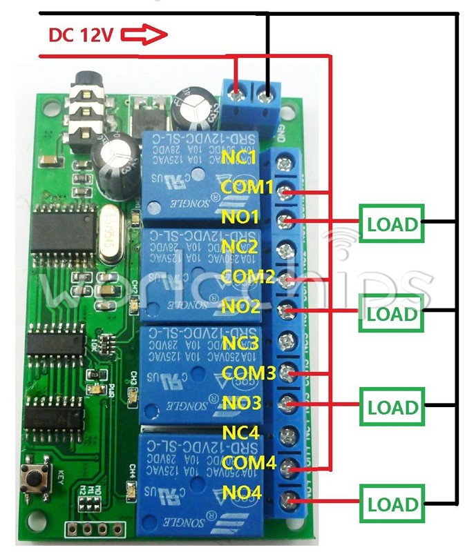 AD22B04 4-Channel MT8870 DTMF Audio Decoder Relay Remote Control Command Module