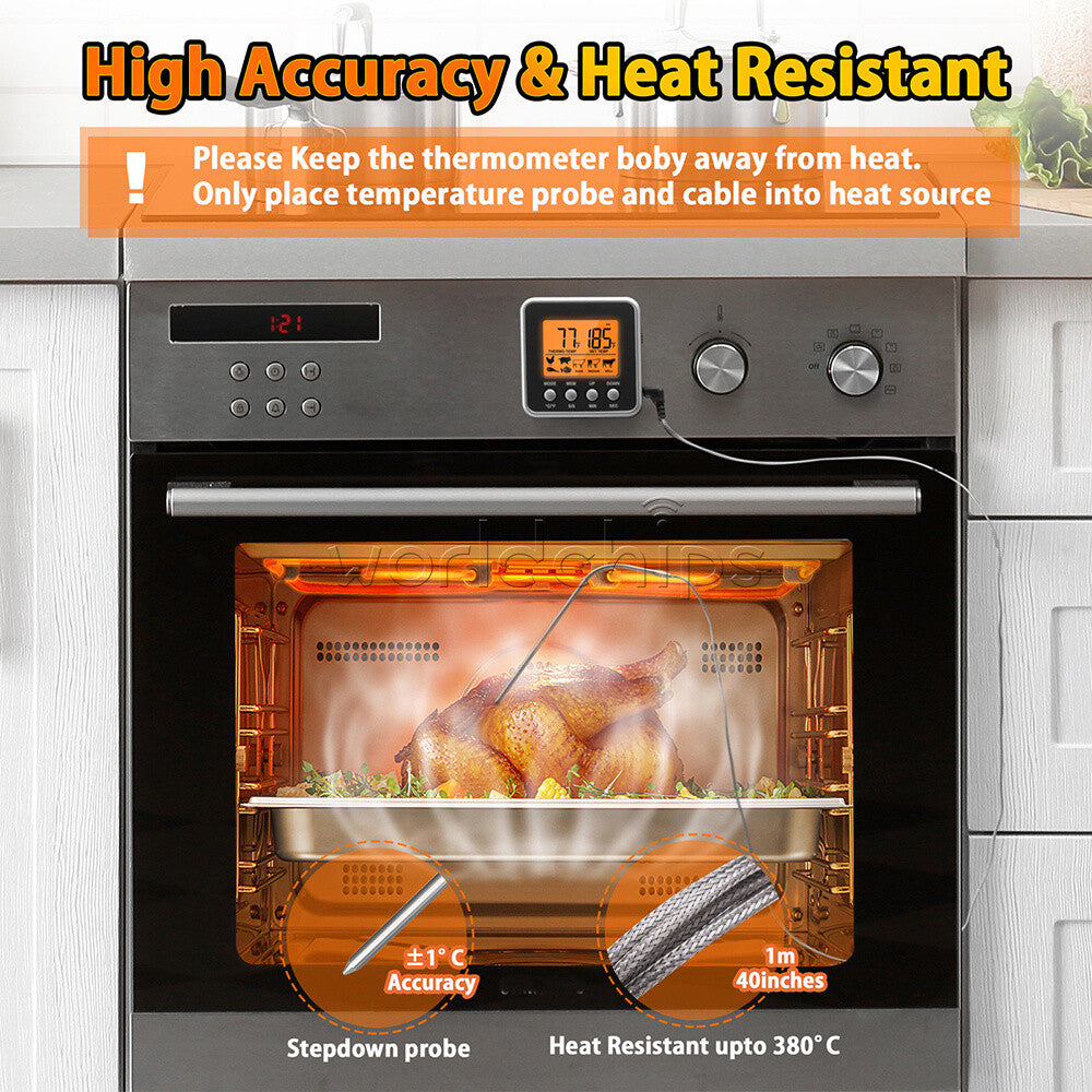 Digital Oven Thermometer Kitchen Meat Thermometer Countdown/ Timer LCD Backlight
