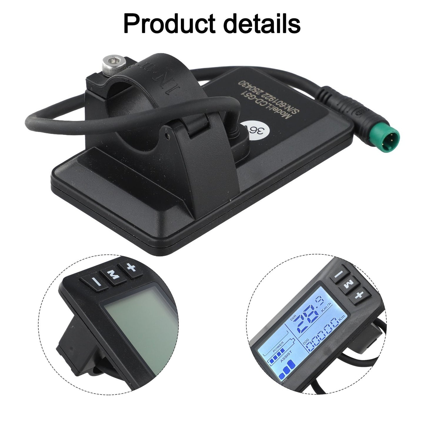 Sturdy E Bike LCD Display 24V 36V 48V with 5 Pins Waterproof Connector