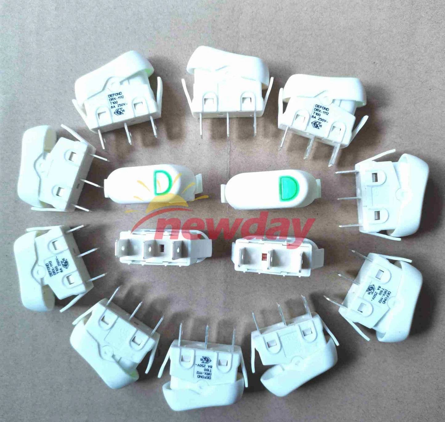 2PC DEFOND white Rocker switch DRX-1112 8A 250V   green Lamp 3 pin 2 positions