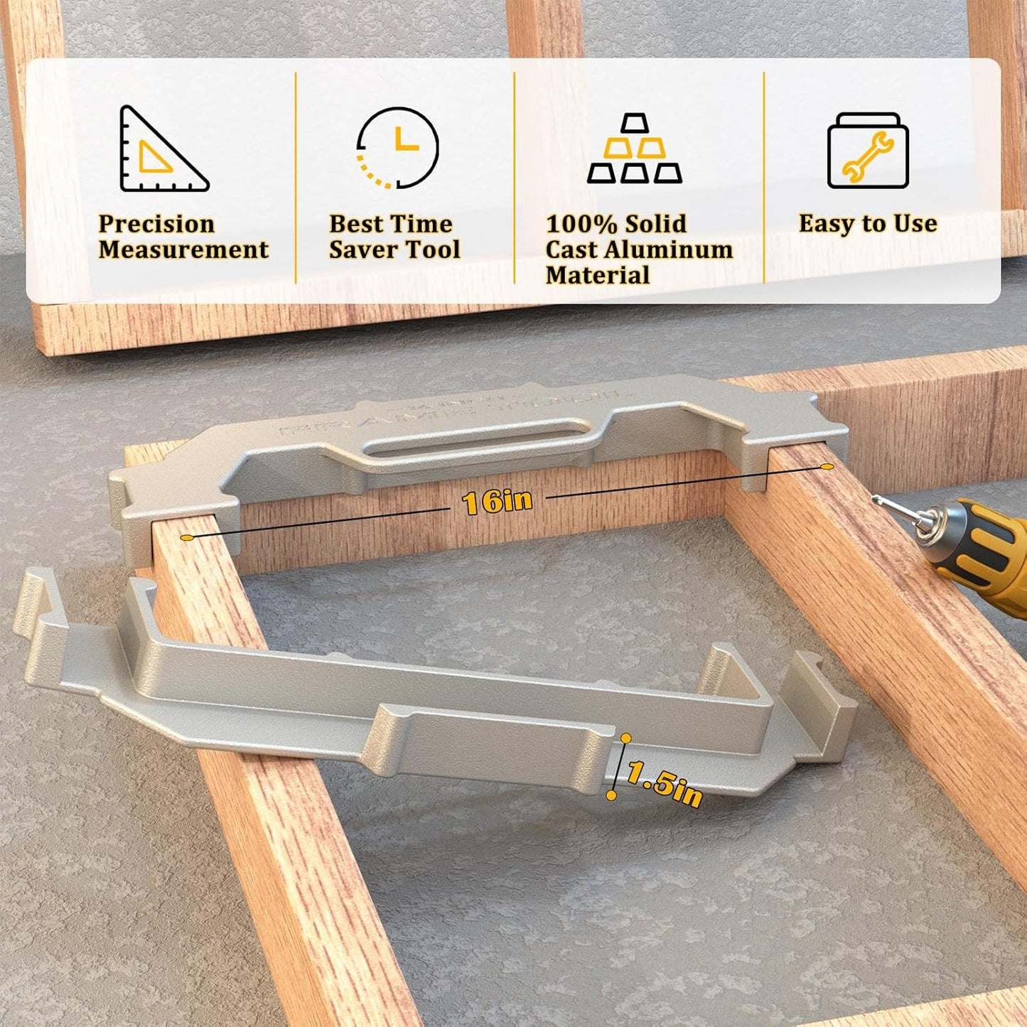 16-Inch On-Center Stud Layout Tool, Cast Aluminum, Precision Framing Jig