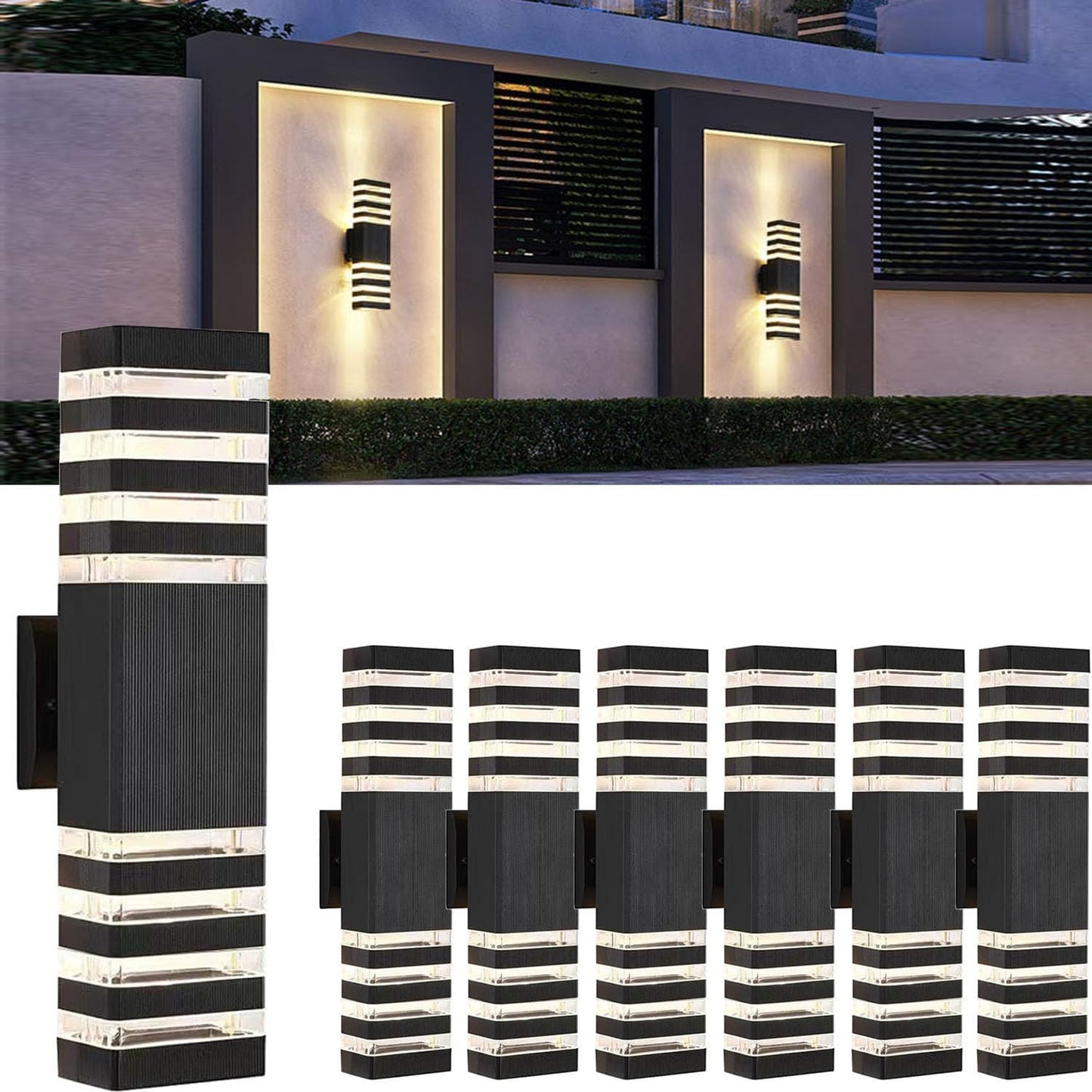 6-Pack 18 Inch LED Square Wall Lights, 24W IP65 Waterproof 4000K
