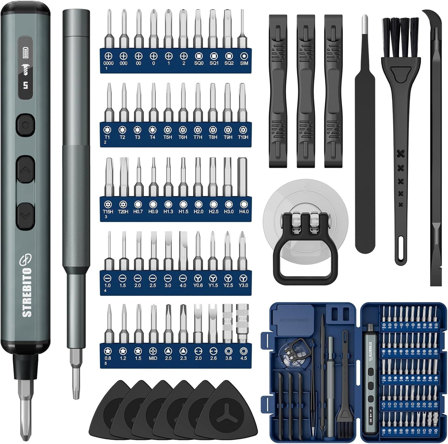 67-in-1 Precision Electric Screwdriver, 50 Bits, 5 Torque Settings, 4 LEDs