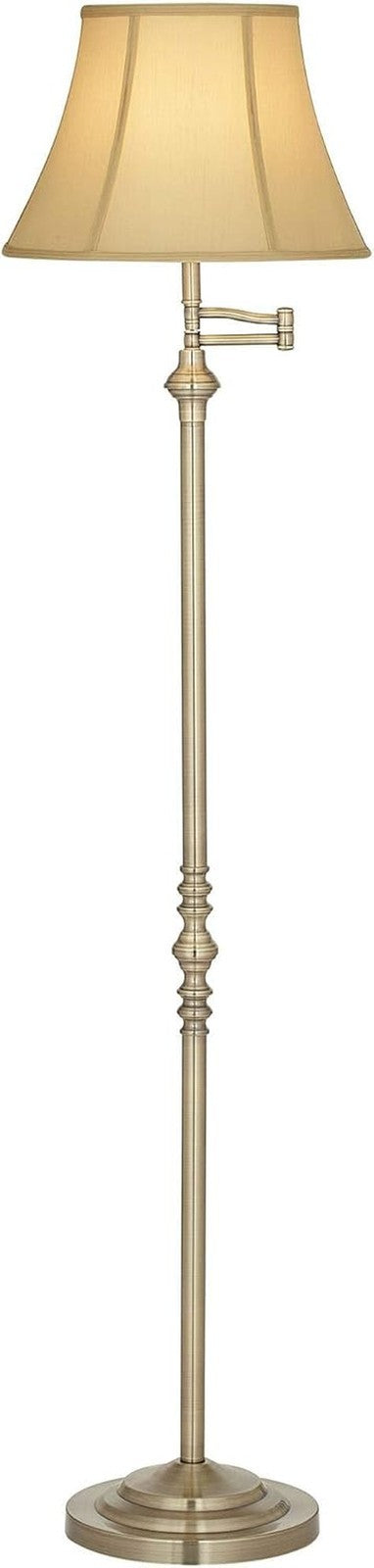 Montebello Adjustable Swing Arm Floor Lamp - 60" Tall, Antique Brass, Bell Shade