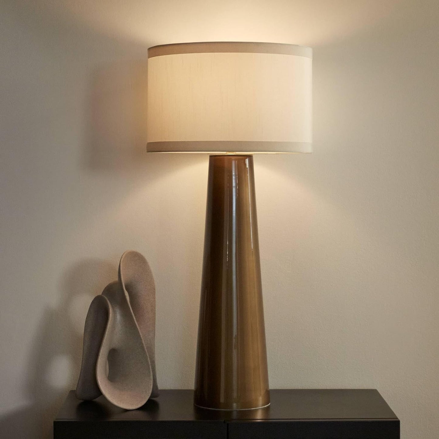 Karen 36" Modern Table Lamp, Dark Gold Glass, Off White Shade