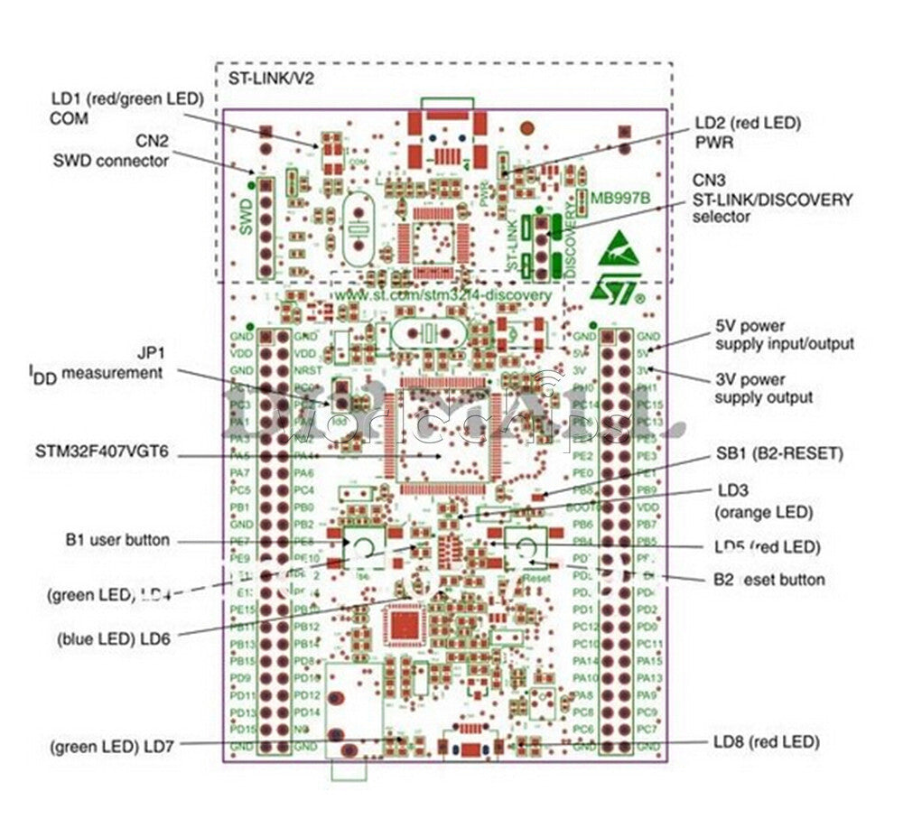 STM32F4DISCOVERY STM32F407VGT6 Cortex-m4 Development Board MCU ST-LINK/V2 SWD US
