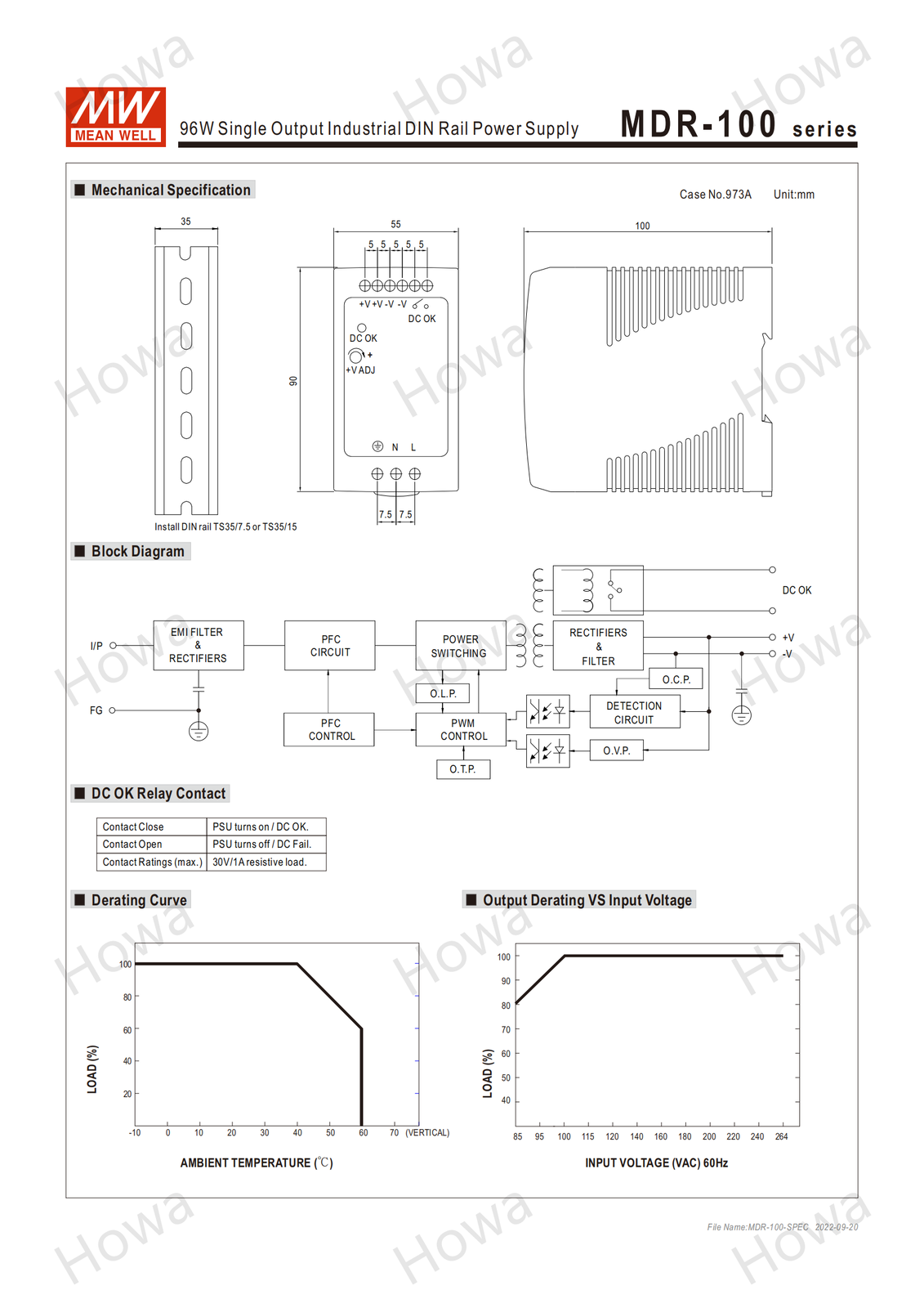 Mean Well Switching Power Supply Module MDR-100 DIN Rail Type 12V24V48V DC 100W