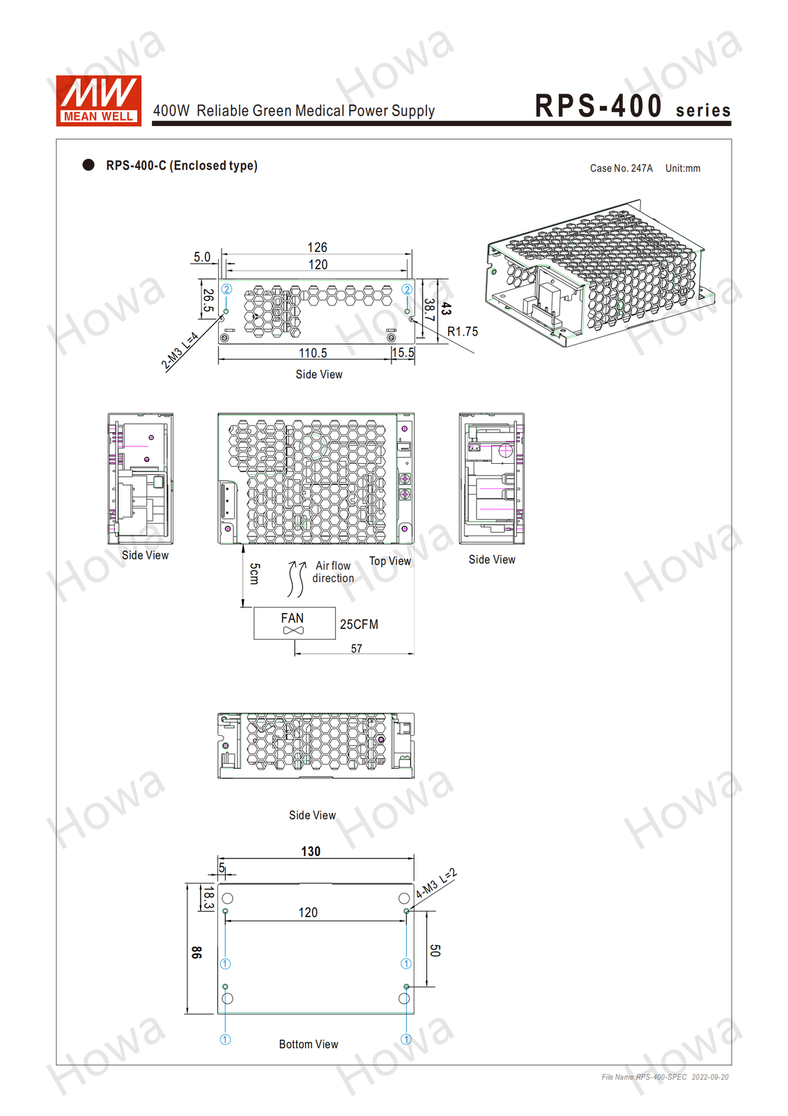 Mean Well RPS-400 Switching Power Supply Medical PCB Type 400W 12V15V24V48V36V