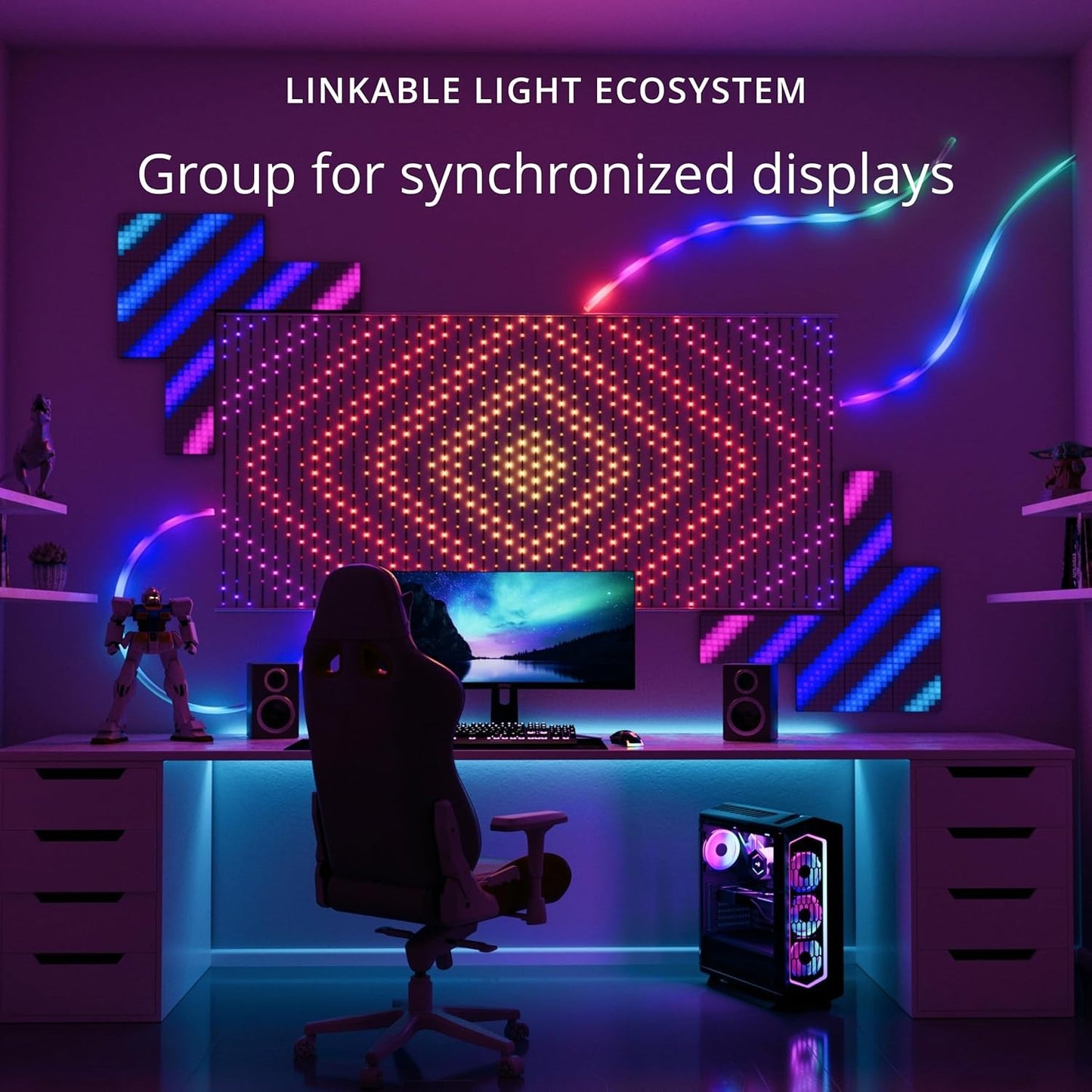 App-Controlled LED Wall Panels, Squares Kit, 64 RGB Pixels, 16M Colors