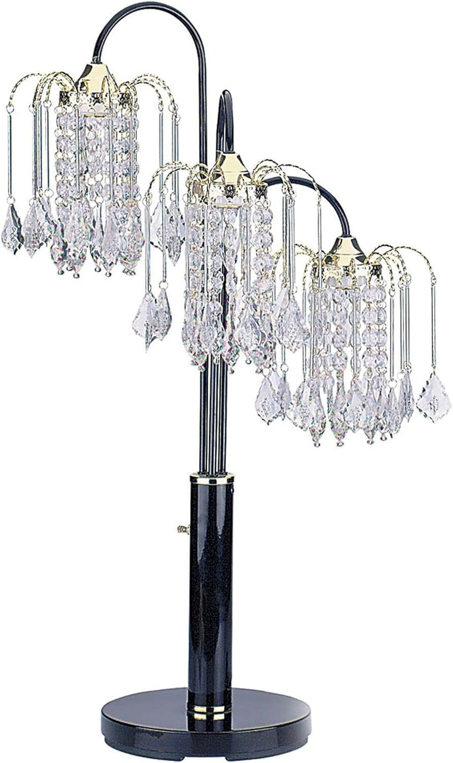 International 716BK Table Lamp with Crystal-Like Shades, Black 34" X 15" X 15"