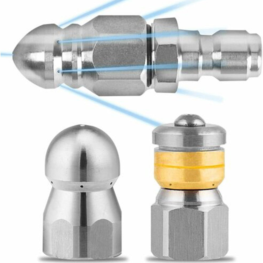 3 PCS Sewer Jetter Rotary Nozzle 1/4 In Pressure Washer Hose Quick-Connect