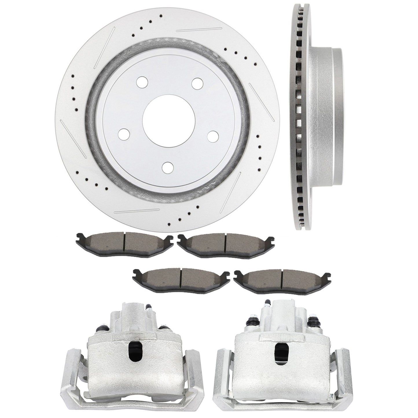 Rear L+R Brake Calipers Brake Rotors Brake Pads Set 8Pcs For 2011-2018 Ram 1500