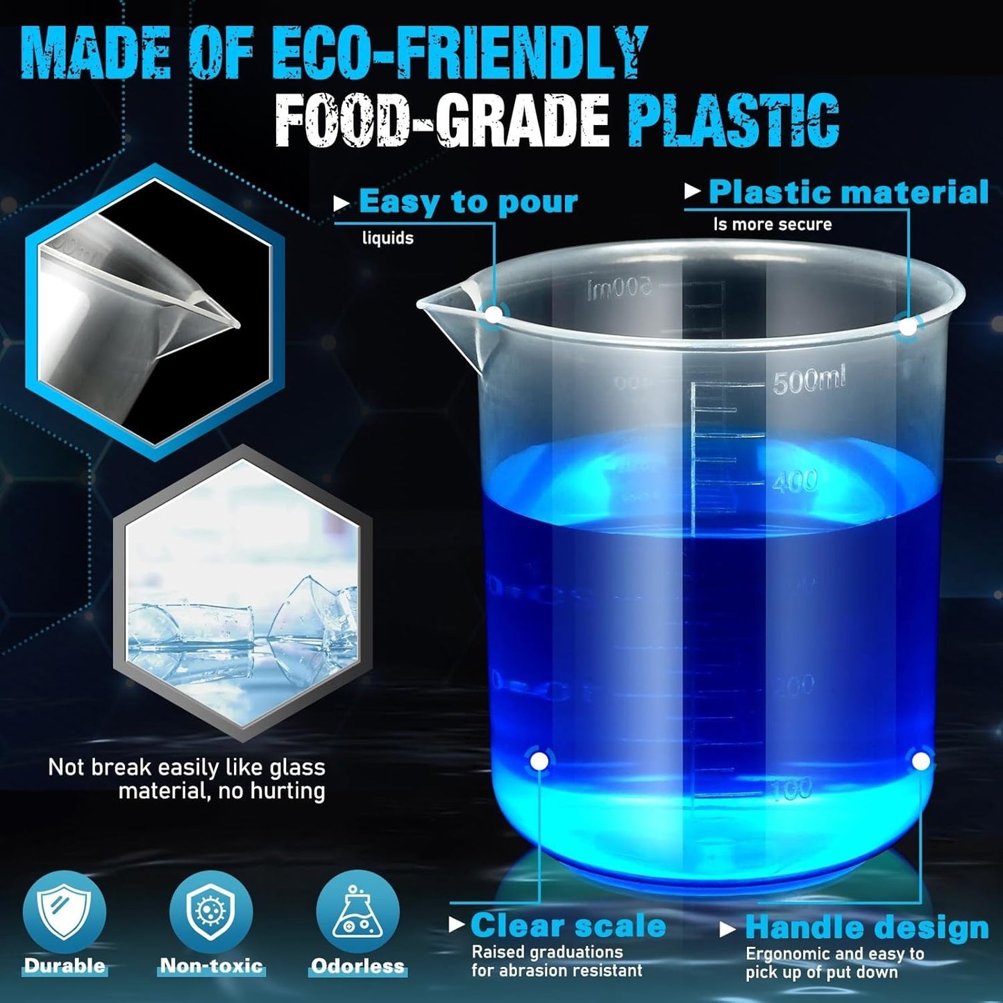 Plastic Graduated Cylinders and Beakers with 5 Pipettes, 10Ml 25Ml 50Ml 100Ml Cy