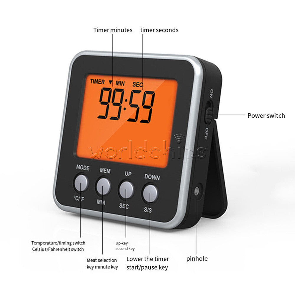 Digital Oven Thermometer Kitchen Meat Thermometer Countdown/ Timer LCD Backlight