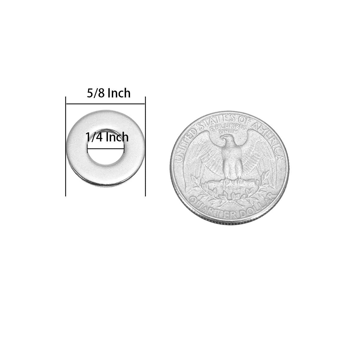 100-Pack 1/4" Stainless Steel Flat Washers, 5/8" OD, 18-8(304) Grade