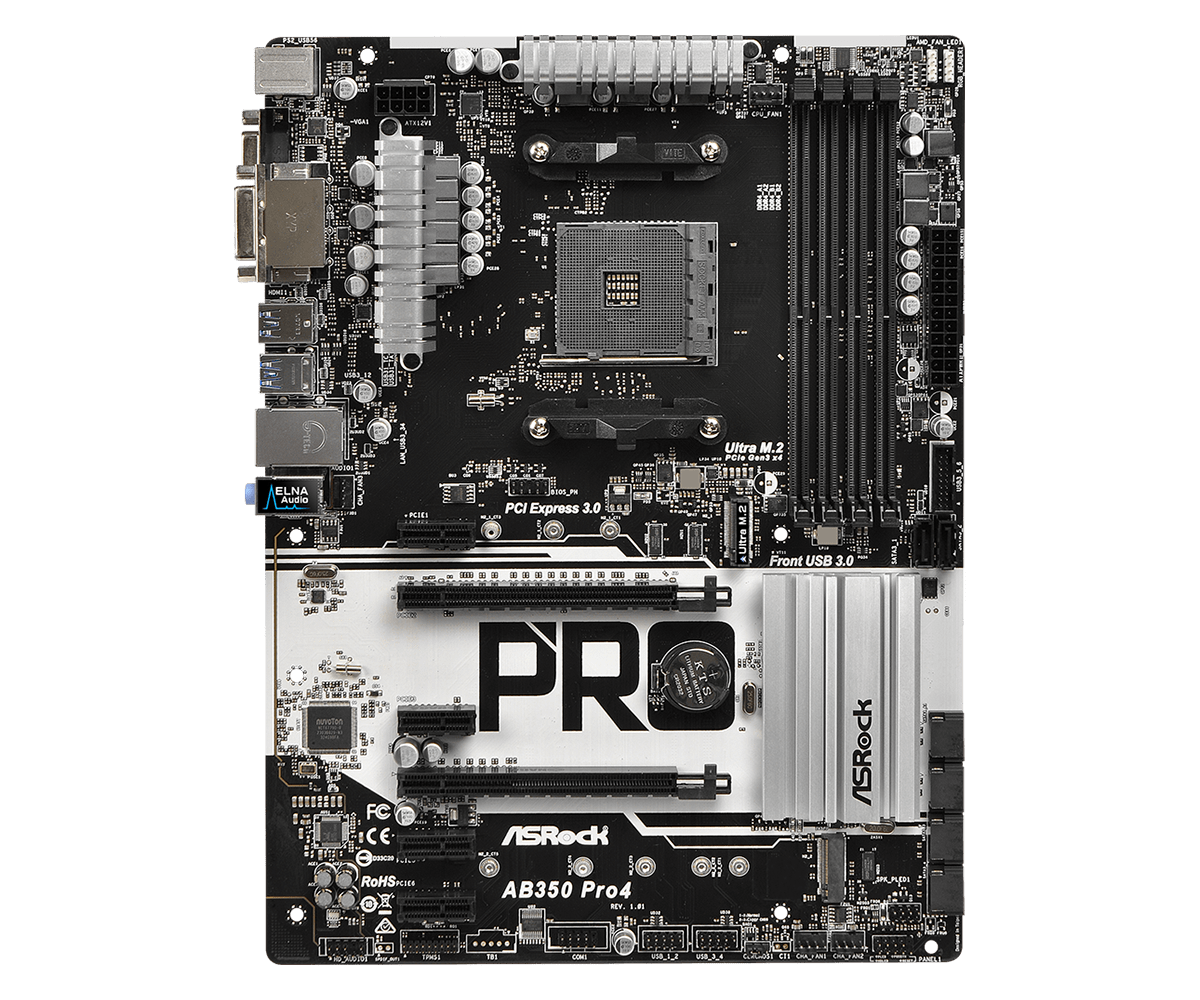 ASRock AB350 Pro4 Motherboard AMD B350 Socket AM4 DDR4 Ryzen M.2 DVI ATX D-Sub