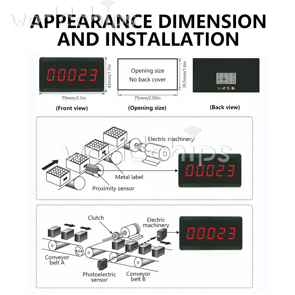 DC12-24V RS5135 0.56" Red 5-Digit Counter Meter Panel Up Plus Totalizer 0-99999