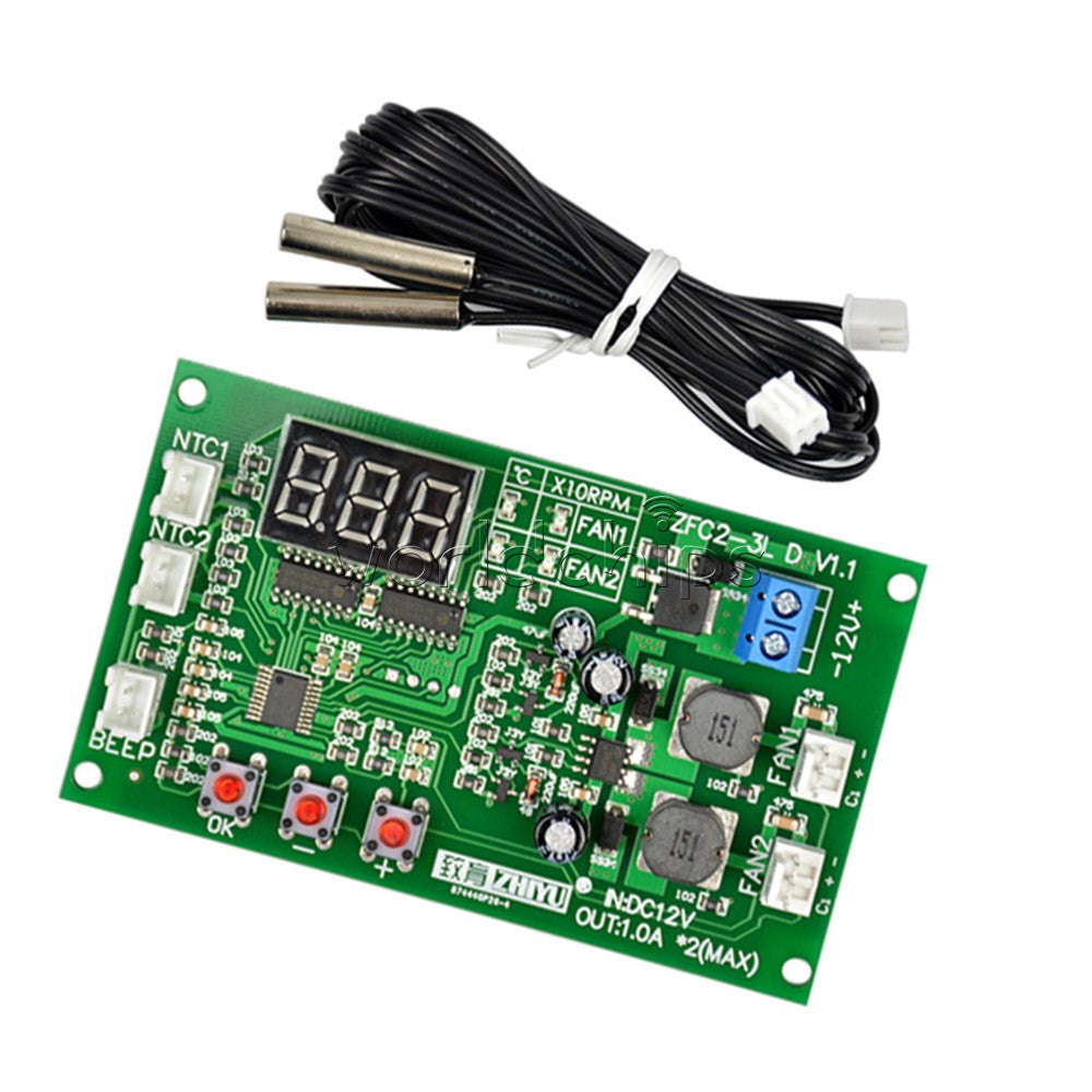 12V Fan Speed Controller 3-wire Digital Display Dual Ways Temperature Thermostat