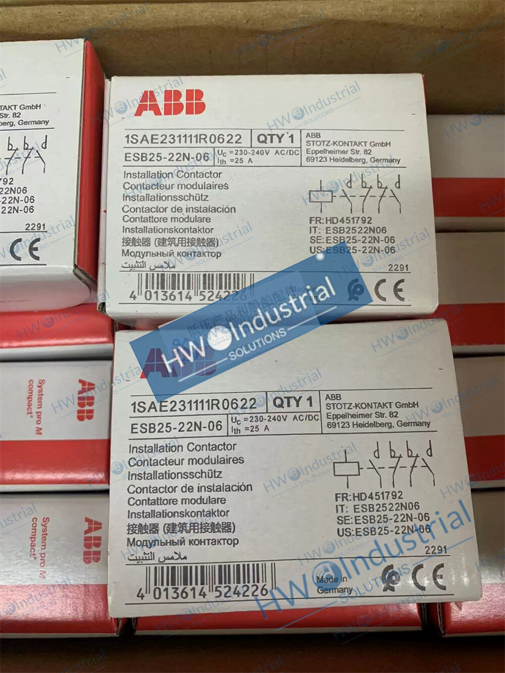 1/Piece ESB25-22N-06 coil voltage 230VAC/DC ABB Building Contactor