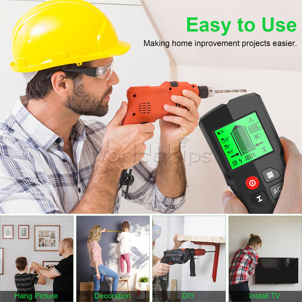 5in1 Stud Finder Wall Metal Detector Backlight AC Live Wire Scanner Wood Checker