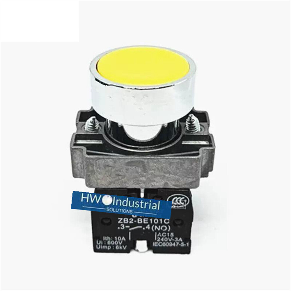 2/Piece  Flat Head Button Self Reset Switch XB2BA51C XB2-BA51C 1NO yellow