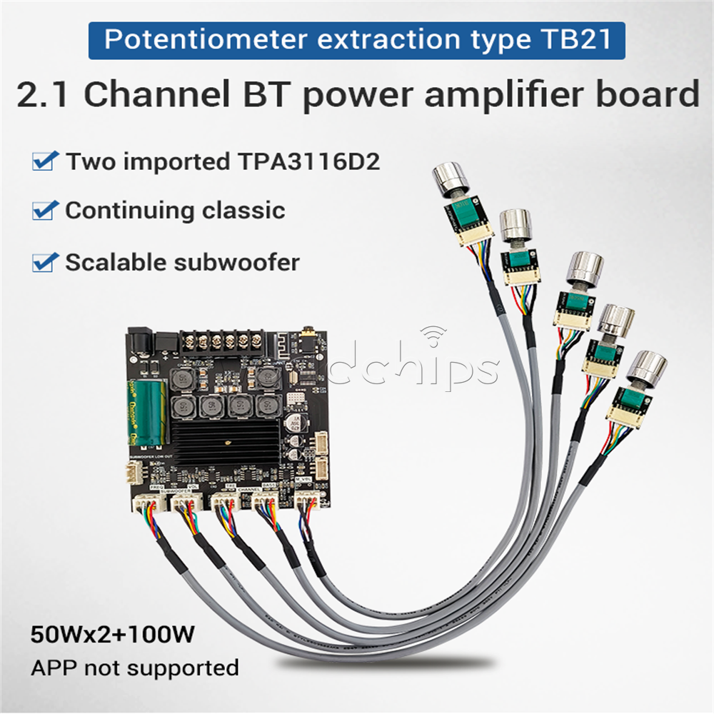 ZK-TB21F 2.1 Channel 50W*2+100W Bluetooth 5.0 Digital Amplifier Module TPA3116D2