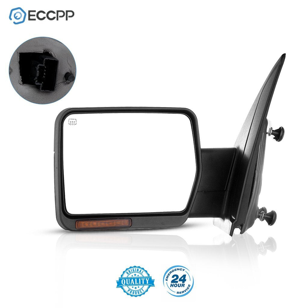 Drive Side Tow Mirror For 04-14 Ford F150 Chrome Power Heated Puddle Signal Lamp